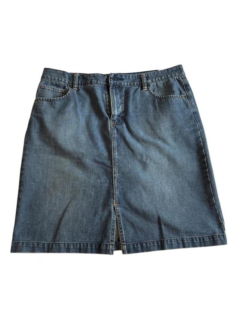 Vintage Lee Denim Midi Skirt in Dark Blue with Front Slit Sz 13/14